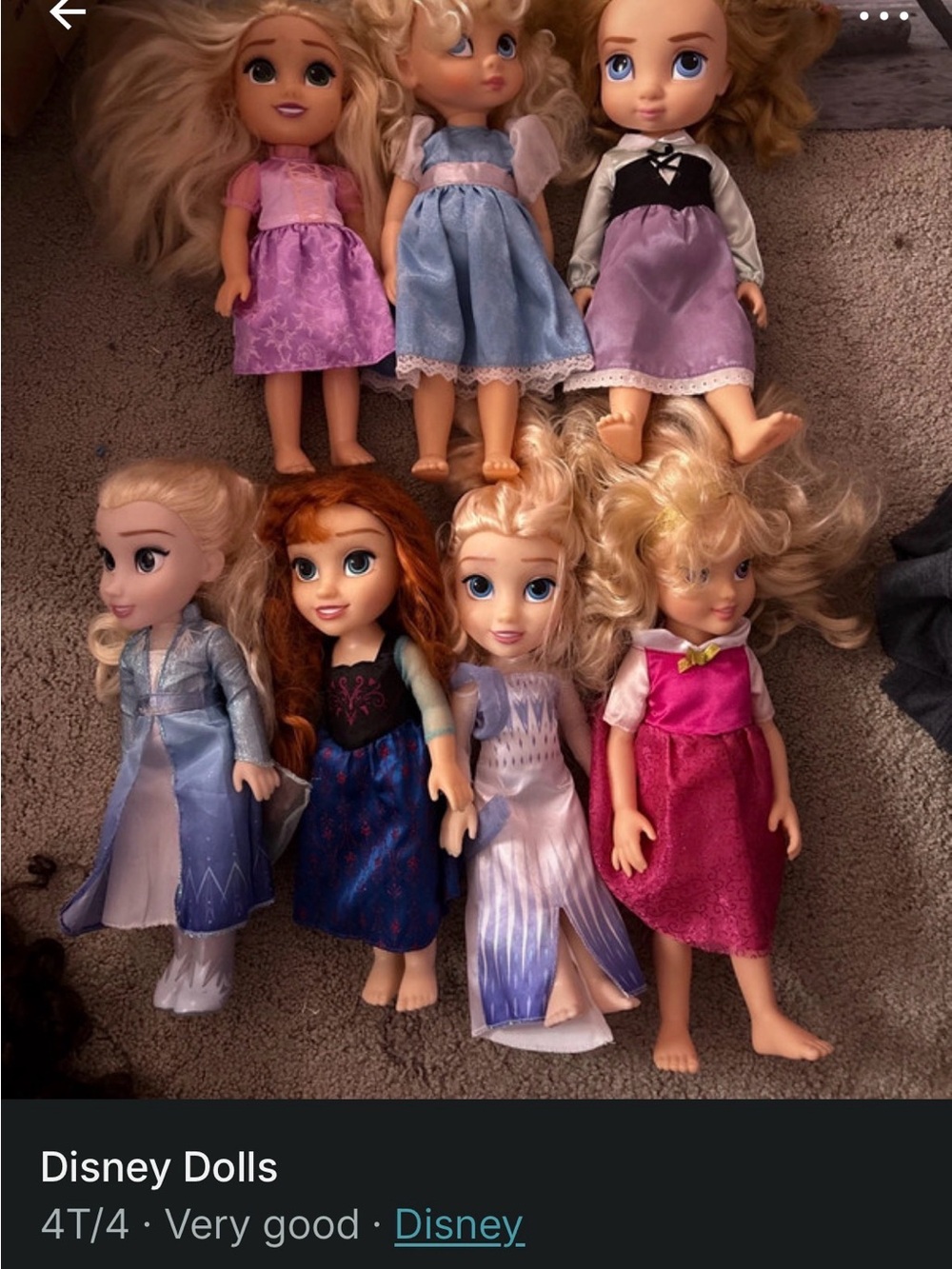 Disney Princess Doll Lot in Pink, Purple, Blue and White